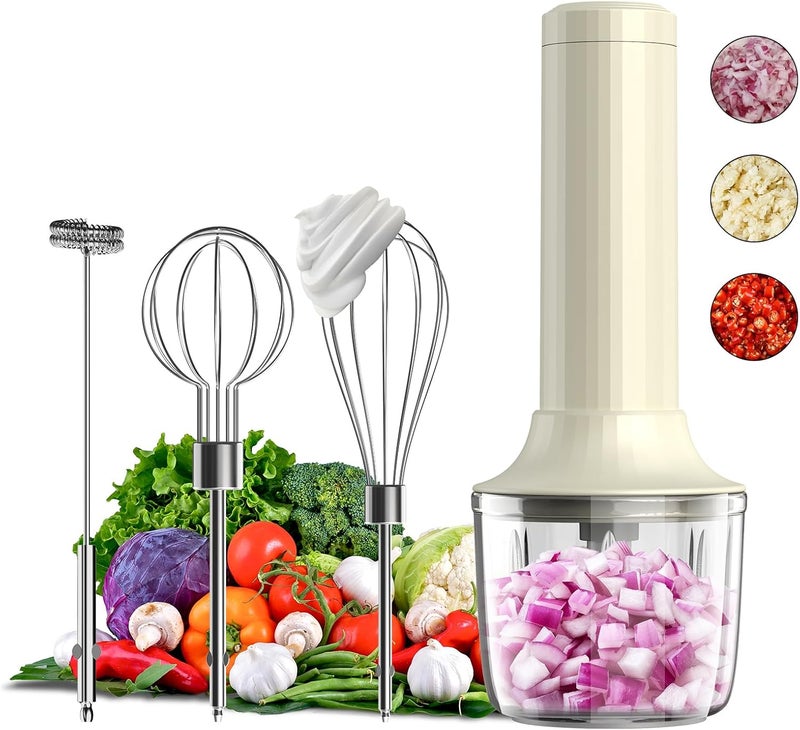 PowCube Cordless Hand Mixer MixgoII, Handheld Mixer Electric Whisk & Milk Frother, Hand Held Mini Mixers, Rechargeable Hand Mixer and Whisker, Food Processor for Cooking, Food Chopper, 4-Speed, 10Oz - Image 1